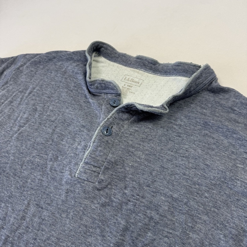 L.L. Bean Men's Henley Shirt Two-Layer River Driver Wool Nylon Cotton Blue Large